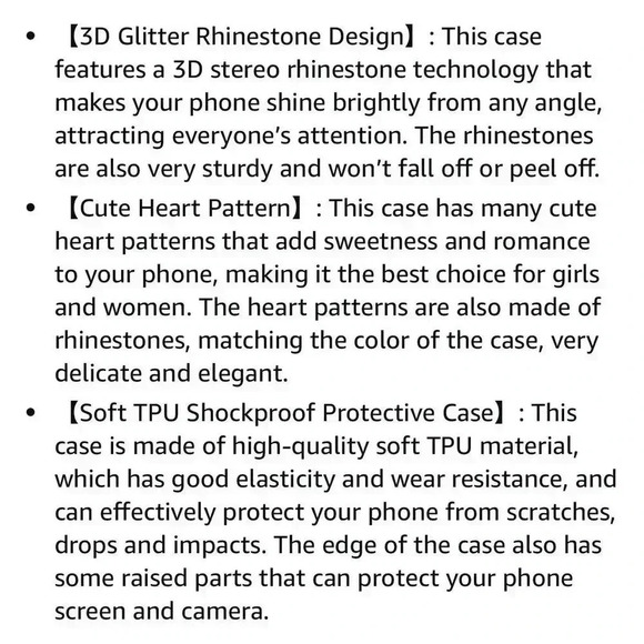 3D Rhinestone Heart Bling Case for iPhone 14 Pro Shockproof Soft TPU - Picture 9 of 9